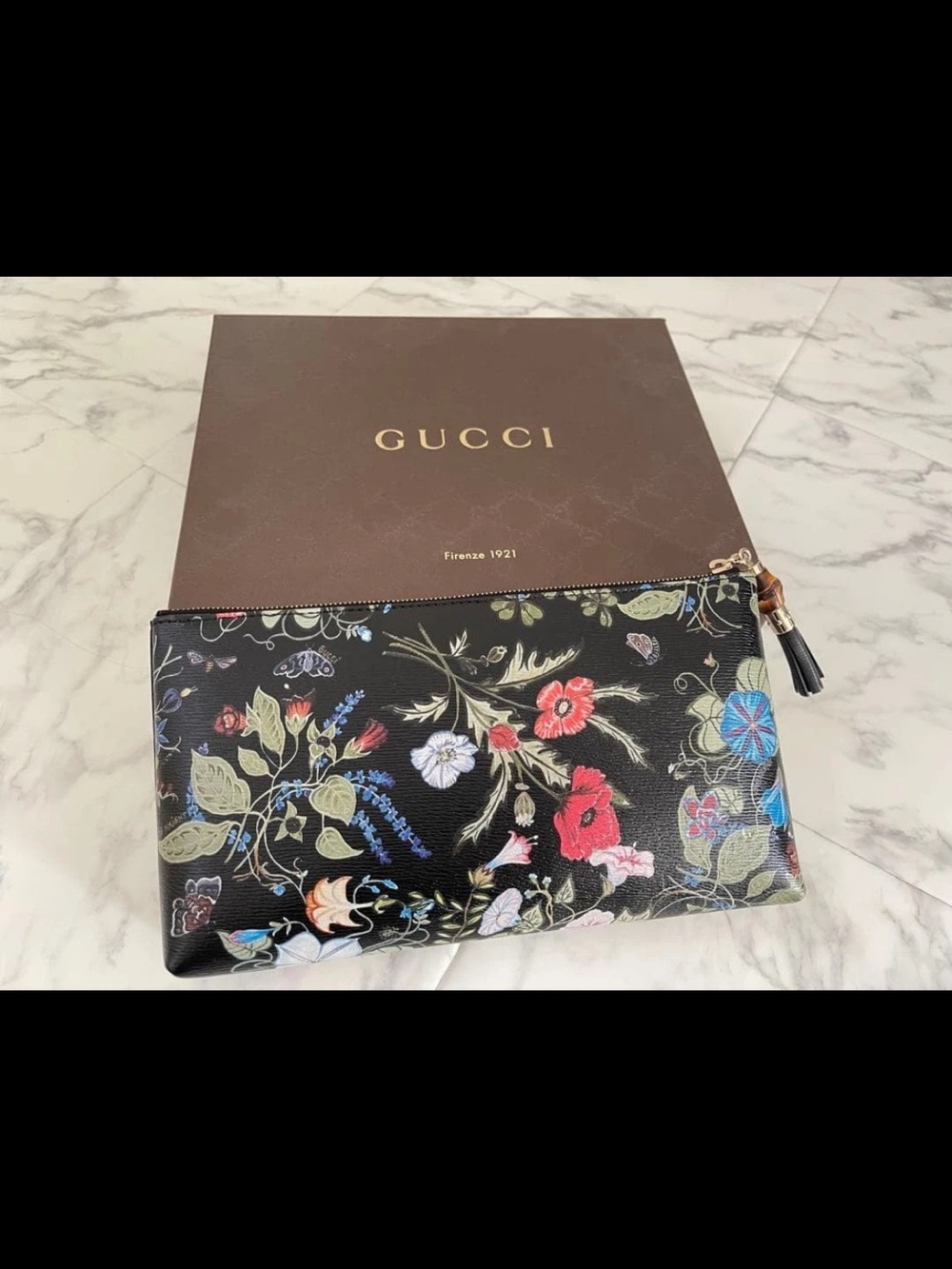 Gucci Black Floral Zip Clutch